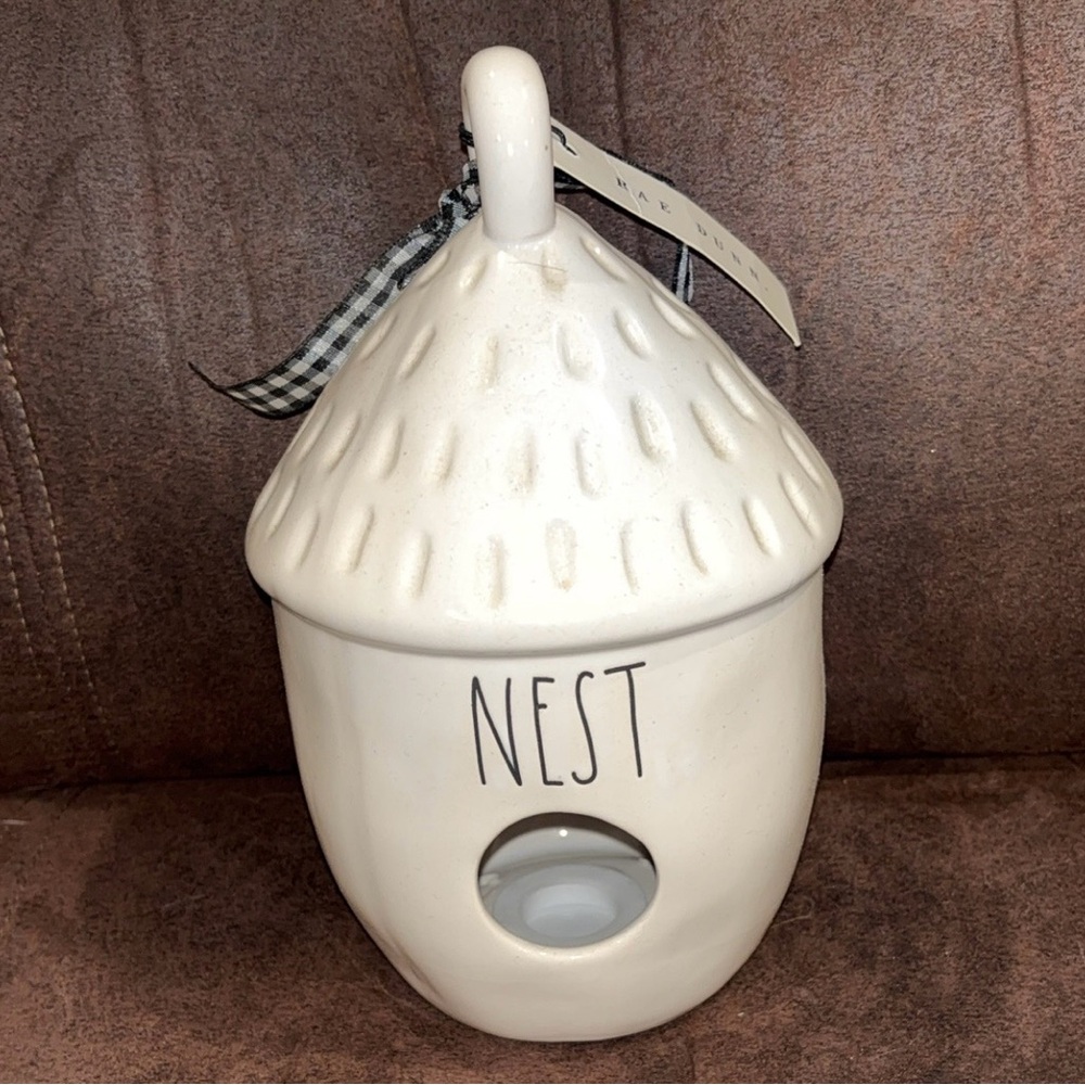 Rae Dunn White Ceramic Birdhouse with 'NEST' Text